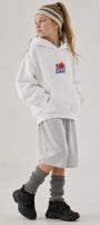 Kız Çocuk Oversize Hoodie Love Mount Baskılı Beyaz – Kapüşonlu, Cepli, 3 İplik Polar