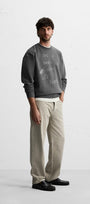 Bisiklet Yaka İçi Polar Life Story Yazı Baskılı Füme Oversize Sweatshirt