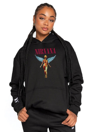 Kapüşonlu İçi Polar Nirvana Angel Baskılı Siyah Unisex Hoodie Sweatshirt