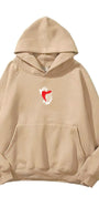 Kapüşonlu İçi Polar Kalp İskelet Baskılı Bej Unisex Hoodie Sweatshirt