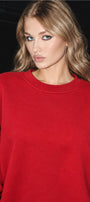 Kadın Oversize Sweatshirt Paris 3D Baskılı Kırmızı – Bisiklet Yaka, Kol ve Sırt Baskılı, 3 İplik