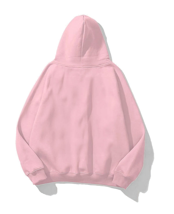 Kapüşonlu İçi Polar Starry Night Baskılı Pembe Unisex Oversize Hoodie Sweatshirt