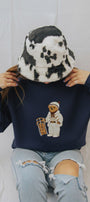 Kadın Oversize Sweatshirt Quiet Club 3D Baskılı Lacivert – Bisiklet Yaka, 3 İplik Şardonlu Polar