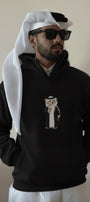 Erkek Oversize Sweatshirt Hoodie Qatari Bear Black Siyah – Kapüşonlu, 3 İplik Polar, Kanguru Cepli