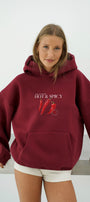 Kadın Oversize Sweatshirt Hoodie Hot & Spicy Baskılı Bordo – Kapüşonlu, 3 İplik Şardonlu Polar