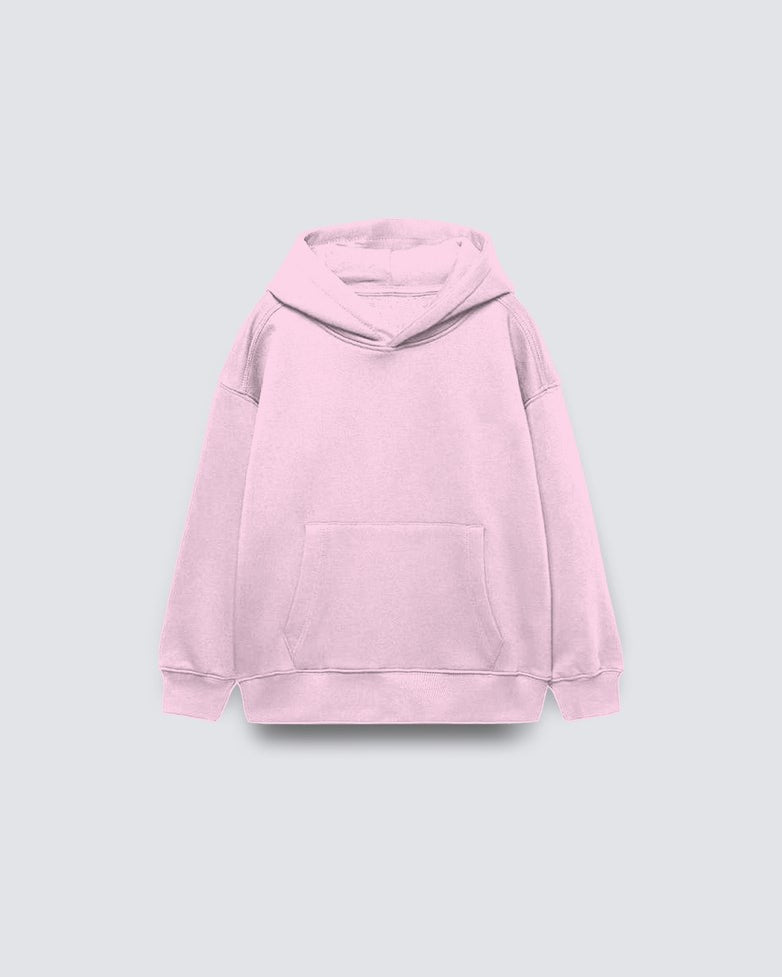 Pembe Basic Çocuk Kapüşonlu Kanguru Cep Detaylı İçi Polar Oversize Sweatshirt