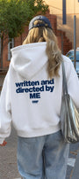 Kadın Oversize Hoodie Written & Directed Baskılı Beyaz – Kapüşonlu, Sırt Baskılı, 3 İplik
