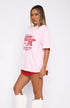 White Fox Pembe Kadın Capsule 09 Rodeo Crew Yazılı Bisiklet Yaka T-shirt