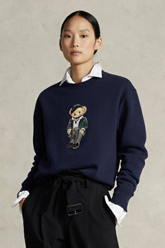 Kadın Oversize Sweatshirt Parisian Bear Baskılı Lacivert – Bisiklet Yaka, 3 İplik Şardonlu