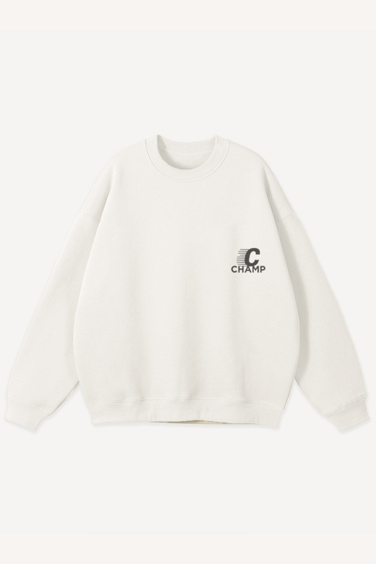 Erkek Beyaz Bisiklet Yaka Sweatshirt  The Champ Baskılı 3 İplik Şardonlu