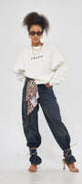Vogue Yazı Baskılı Bisiklet Yaka İçi Polar Oversize Kesim Unisex Beyaz Sweatshirt