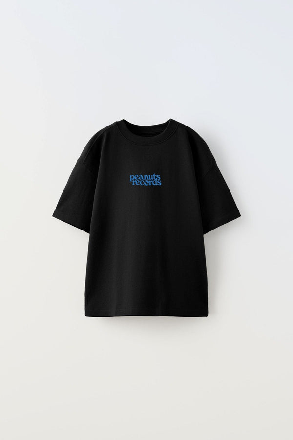  Peanuts Records Baskılı Siyah Kız Çocuk T-shirt 