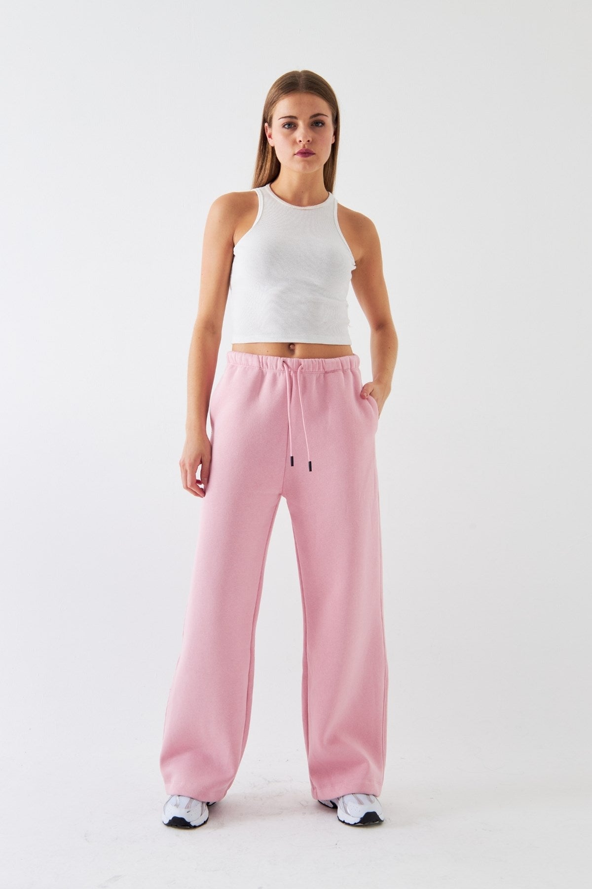 Oversize Unisex Eşofman Altı Pembe – 3 İplik Şardonlu, Bol Paça, Cepli, Modern Rahat Kesim