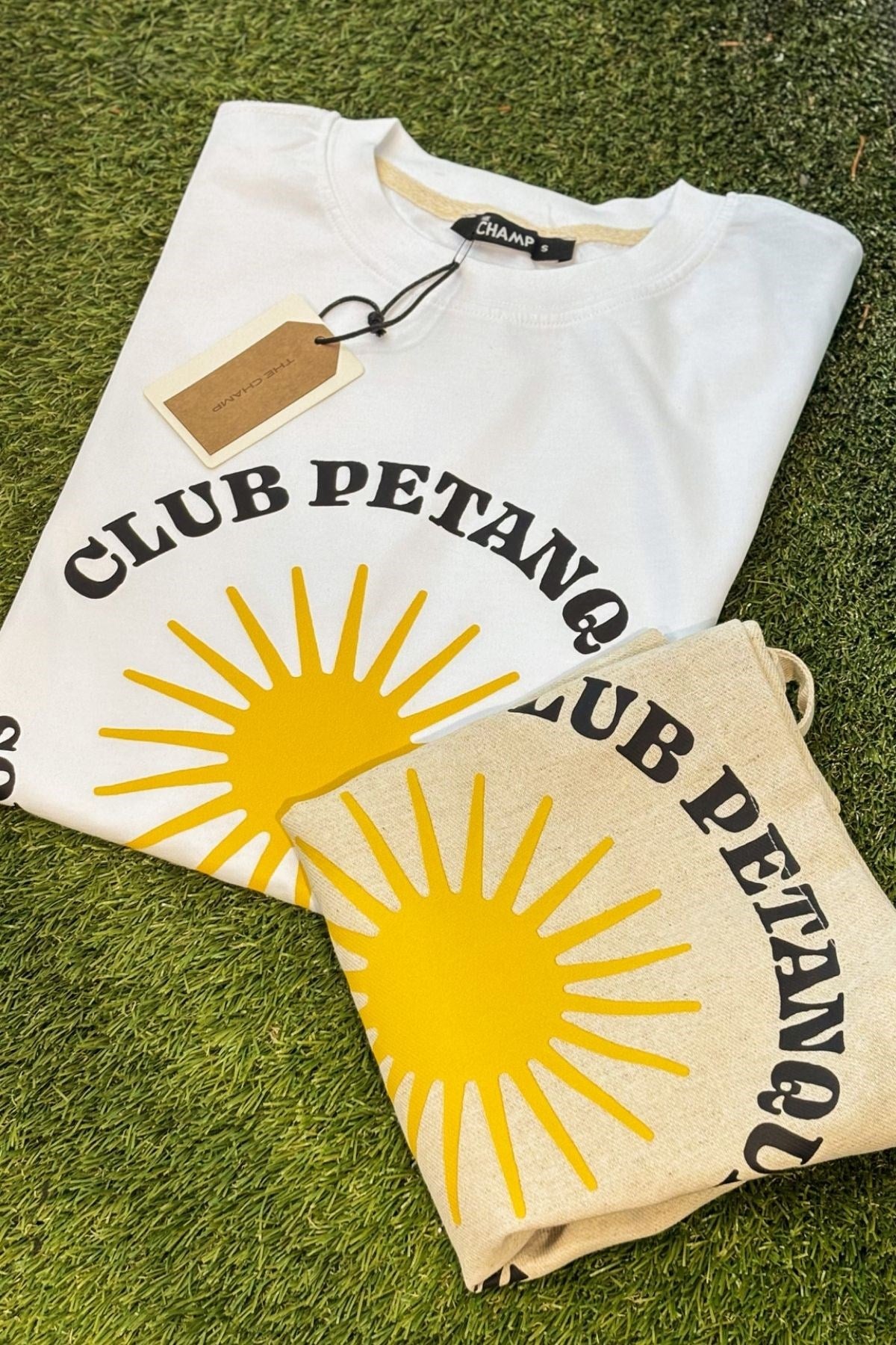 Kadın Oversize Tişört + Bez Çanta Hediyeli Kombin – CLUB PETANQUE Baskılı %100 Pamuk