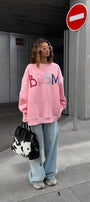 Kadın Oversize Sweatshirt Elbise Color Pop Baskılı Pembe – Bisiklet Yaka, 3 İplik Şardonlu Polar