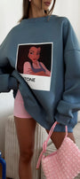 Kadın Oversize Sweat  – 3 İplik Şardonlu Polar, Bisiklet Yaka, Pantone – Prenses Baskılı