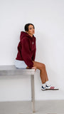 Bordo Unisex Yüksek Baskılı Kapüşonlu Kanguru Cepli Oversize Hoodie