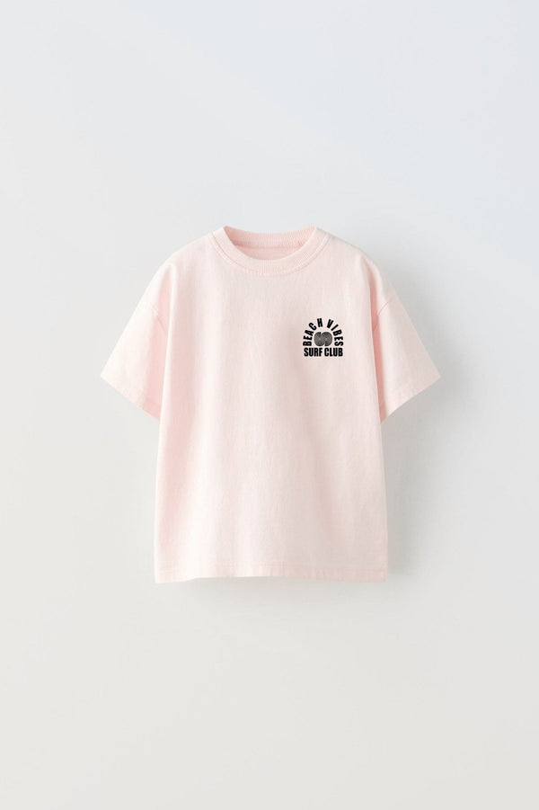 Beach Vıbes Surf Club Yazılı Ters S Tasarım Baskılı Pembe Çocuk T-Shirt