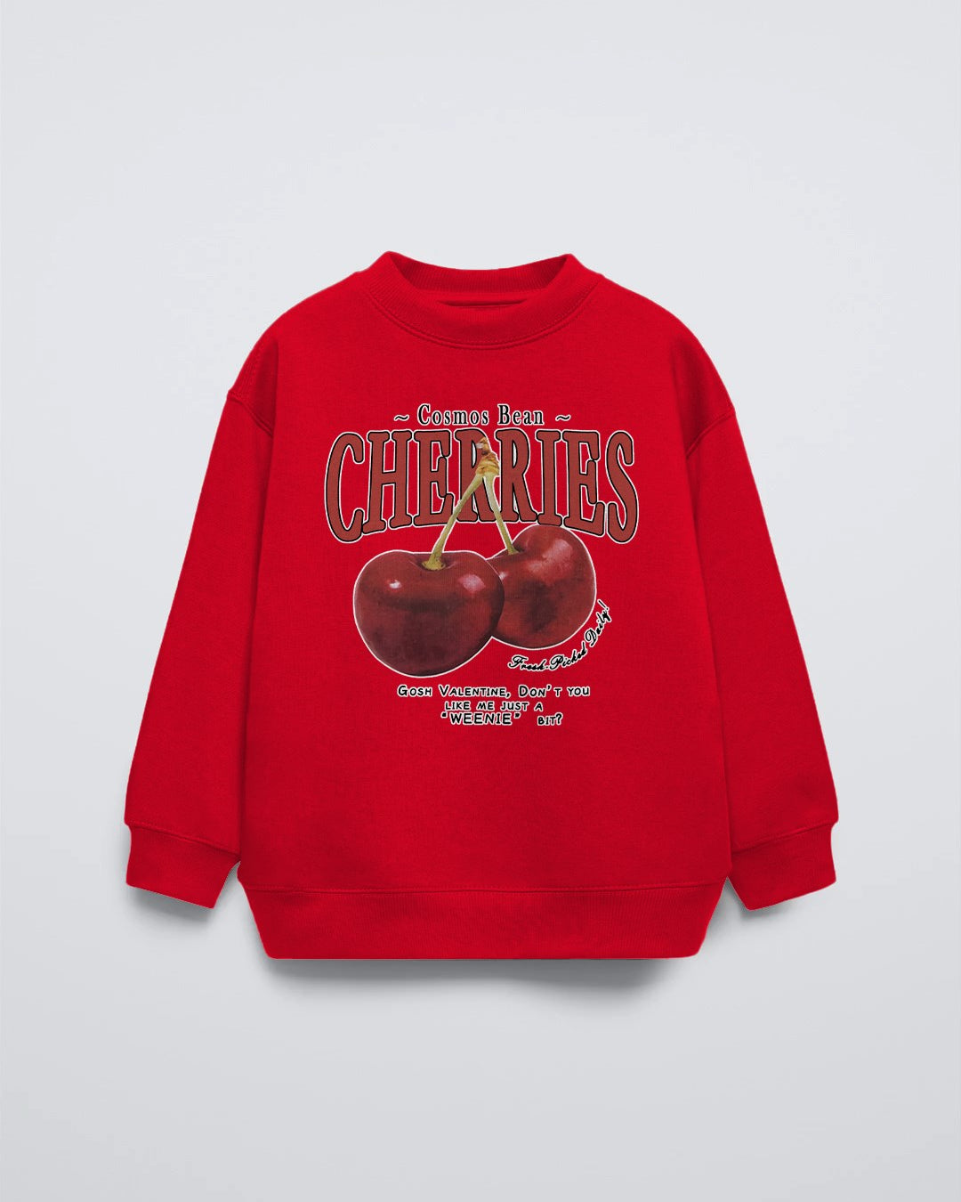 Kırmızı Çocuk Cherries Baskılı Bisiklet Yaka Basic Sweatshirt