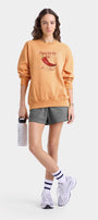 Kadın Oversize Sweatshirt Be Hot Baskılı Turuncu – Bisiklet Yaka, 3 İplik Şardonlu Polar