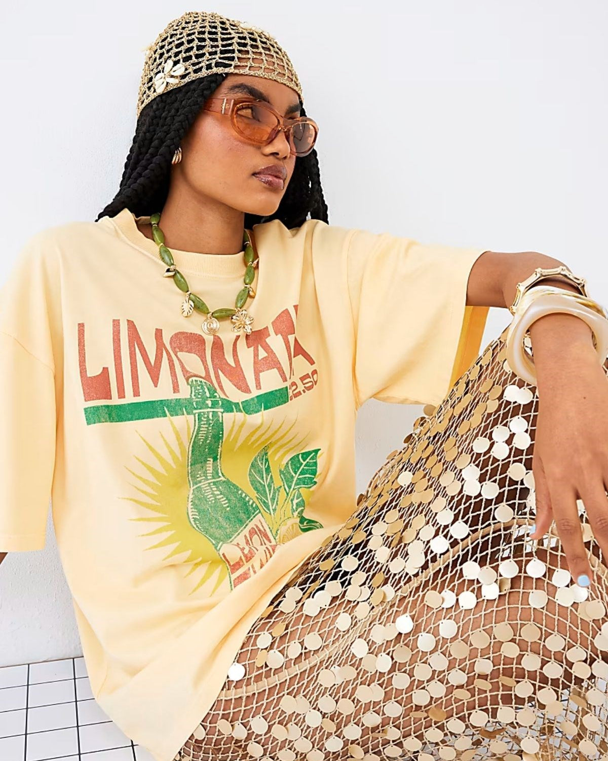 Vintage Limonata Baskılı Unisex Sarı Tişört  %100 Pamuk Oversize Kesim