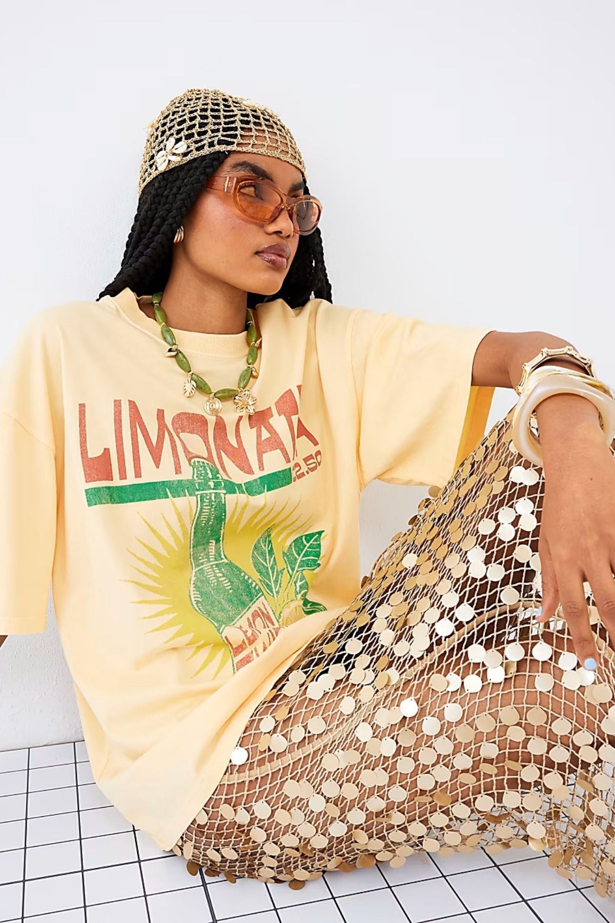 Vintage Limonata Baskılı Unisex Sarı Tişört  %100 Pamuk Oversize Kesim