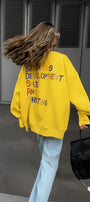 Kadın Oversize Sweatshirt Elbise Color Pop Baskılı Sarı – Bisiklet Yaka, 3 İplik Şardonlu Polar