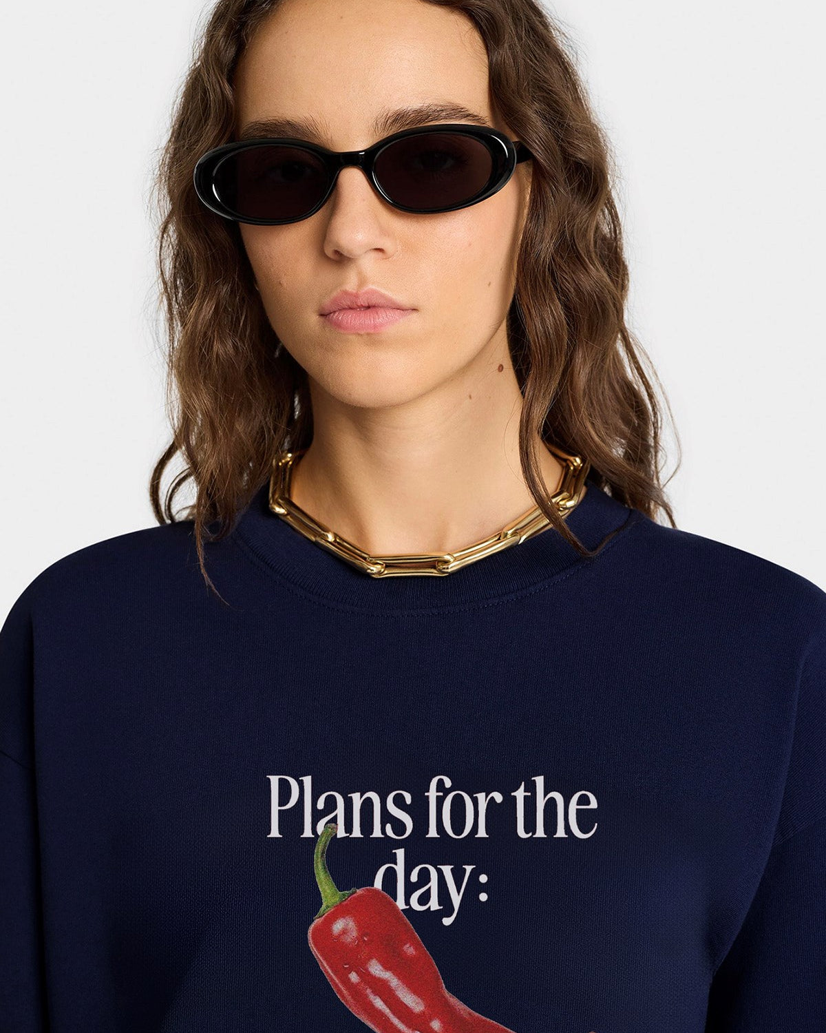 Kadın Oversize Sweatshirt Be Hot Baskılı Lacivert – Bisiklet Yaka, 3 İplik Şardonlu Polar