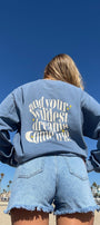 Oversize Unisex Bisiklet Yaka Sweat Mavi – 3 İplik Polar Kumaş, Rahat Kalıp, Wildest Dreams Baskılı
