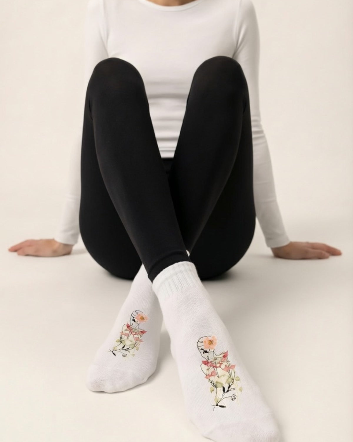 Unisex Beyaz Uzun Çorap Flower Girl - Nefes Alan Pamuklu-Koku Oluşumunu Azaltmaya Yardımcı 6’lI 