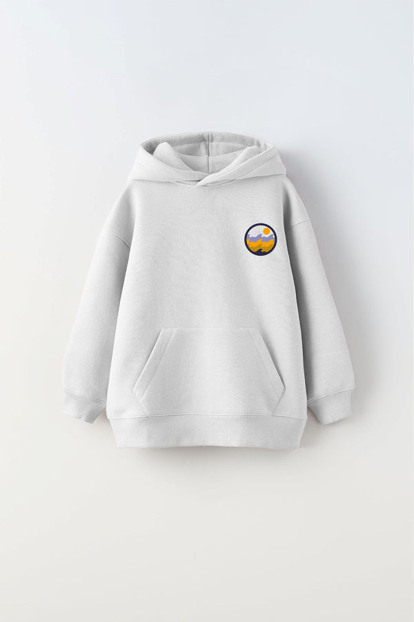 Kapüşonlu İçi Polar Rise And Enjoy Baskılı Beyaz Unisex Çocuk Hoodie Sweatshirt