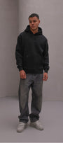 Erkek Oversize Sweatshirt Hoodie CHMP Yazlı Baskılı Siyah – Kapüşonlu, 3 İplik Polar, Kanguru Cepli