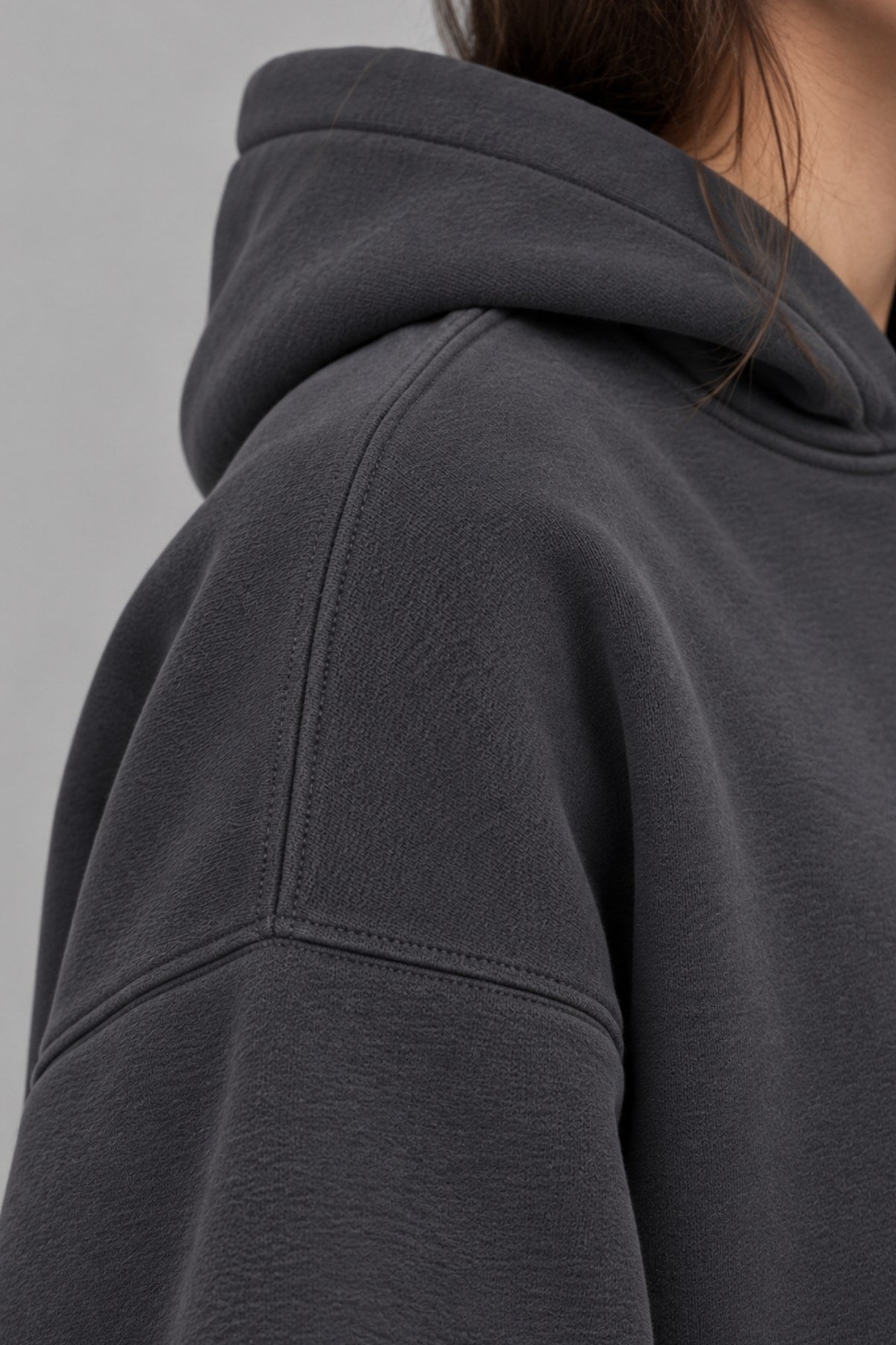 Kız Çocuk Oversize Basic Hoodie Sweatshirt Füme – Kapüşonlu, Kanguru Cepli, 3 İplik Polar