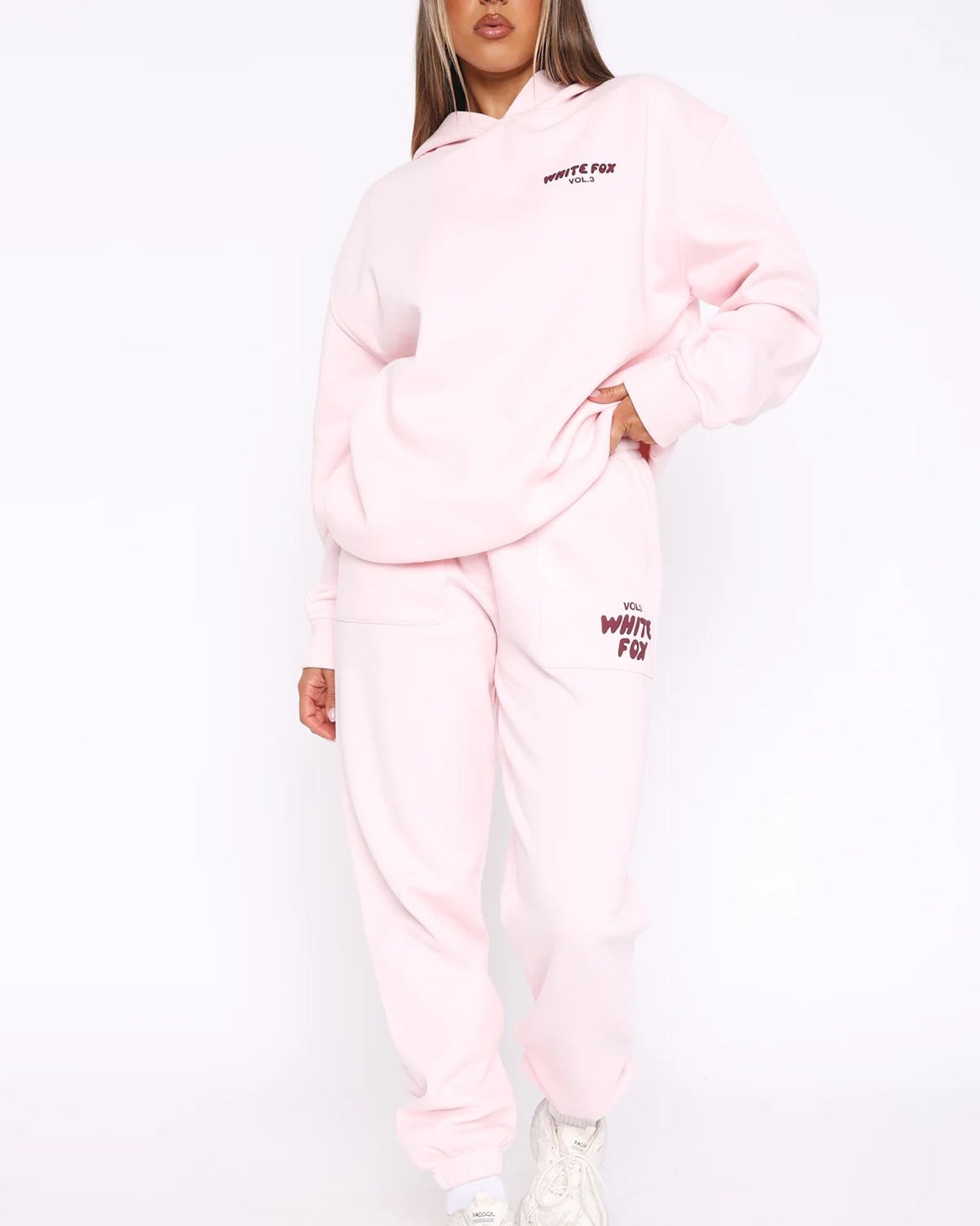 White Fox Kadın Açık Pembe Bel Lastikli Cepli Vol 3 Baskılı Paça Lastikli Eşofman Alt