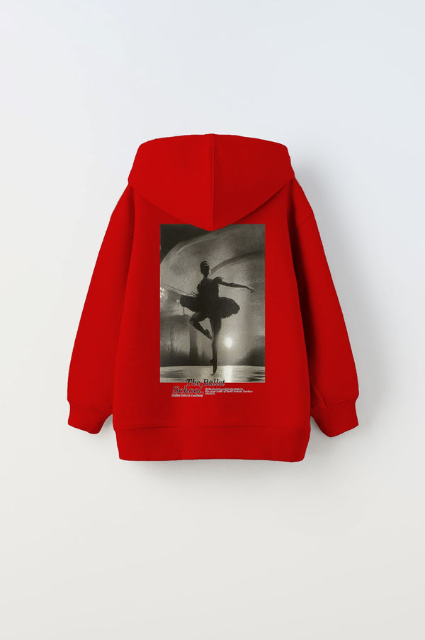 Kapüşonlu İçi Polar The Ballet School Baskılı Kırmızı Unisex Çocuk Hoodie Sweatshirt