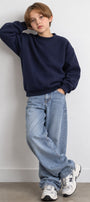Erkek Çocuk Oversize Sweatshirt Basic Lacivert – Bisiklet yaka, 3 iplik şardonlu polar