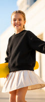 Kız Çocuk Oversize Sweatshirt Basic Siyah – Bisiklet yaka, 3 iplik şardonlu polar
