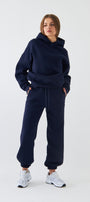 Oversize Unisex Sweatshirt Hoodie Lacivert – Kapüşonlu, 3 İplik Şardonlu Polar, Kanguru Cepli, Basic