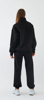 Unisex Oversize Sweatshirt Basic Siyah – Yarım Fermuar Dik Yaka, 3 İplik Şardonlu Polar