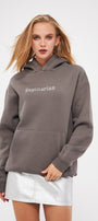 Kapüşonlu İçi Polar Sagittarius Yazılı Taş Baskılı Füme Oversize Hoodie Sweatshirt