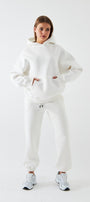 Oversize Unisex Sweatshirt Hoodie Beyaz – Kapüşonlu, 3 İplik Şardonlu Polar, Kanguru Cepli, Basic