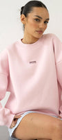 Kadın Oversize Sweatshirt AMORE Pembe – Bisiklet Yaka, 3 İplik Şardounlu Polar