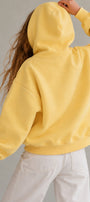 Kız Çocuk Oversize Hoodie Love Mount Baskılı Sarı – Kapüşonlu, Cepli, 3 İplik Polar