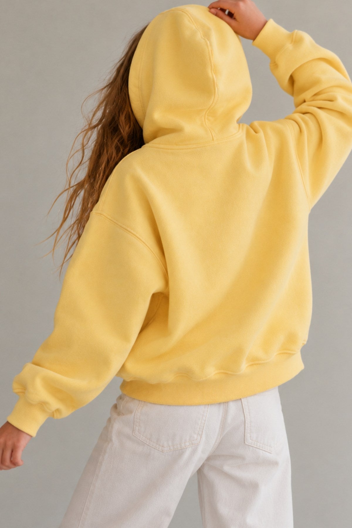 Kız Çocuk Oversize Hoodie Love Mount Baskılı Sarı – Kapüşonlu, Cepli, 3 İplik Polar