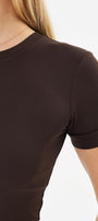 Ultra Soft Yuvarlak Yaka Kısa Kol Bluz Kahverengi 