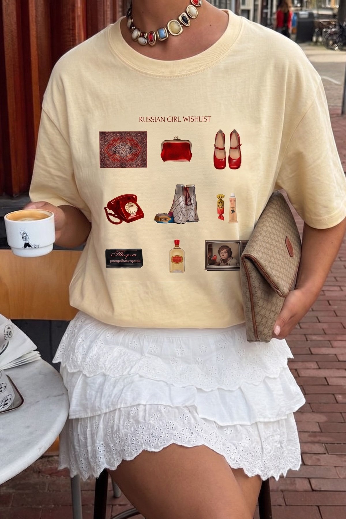 Kadın Oversize Tişört Russian Girl Wishlist Baskılı Sarı – Bisiklet Yaka, Rahat Kalıp, %100 Pamuk