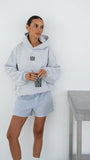 Gri Melanj Unisex Yüksek Baskılı Kapüşonlu Kanguru Cepli Oversize Hoodie