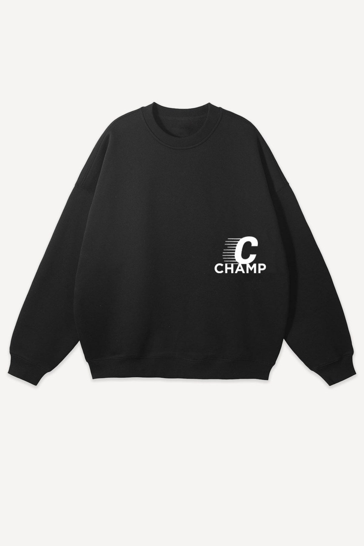 Erkek Siyah Bisiklet Yaka Sweatshirt  The Champ Futbol Topu Baskılı 3 İplik Şardonlu Oversize