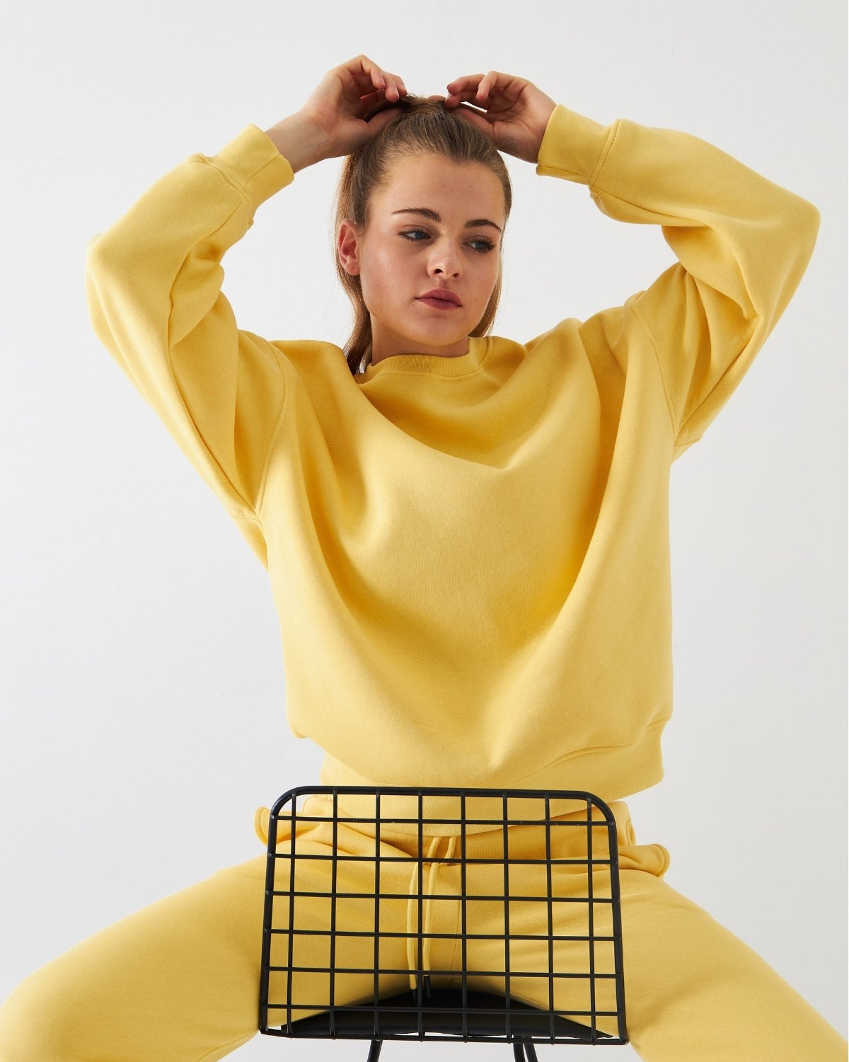Unisex Oversize Sweatshirt Basic Sarı – Bisiklet Yaka, 3 İplik Şardonlu Polar