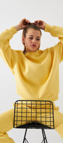 Unisex Oversize Sweatshirt Basic Sarı – Bisiklet Yaka, 3 İplik Şardonlu Polar
